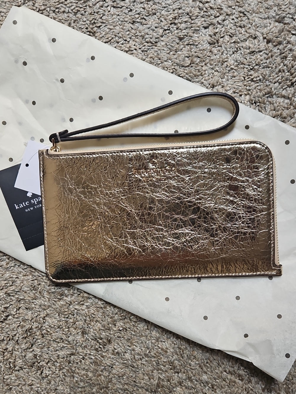 kate spade Metallic Gold Crinkled Leather Wristlet